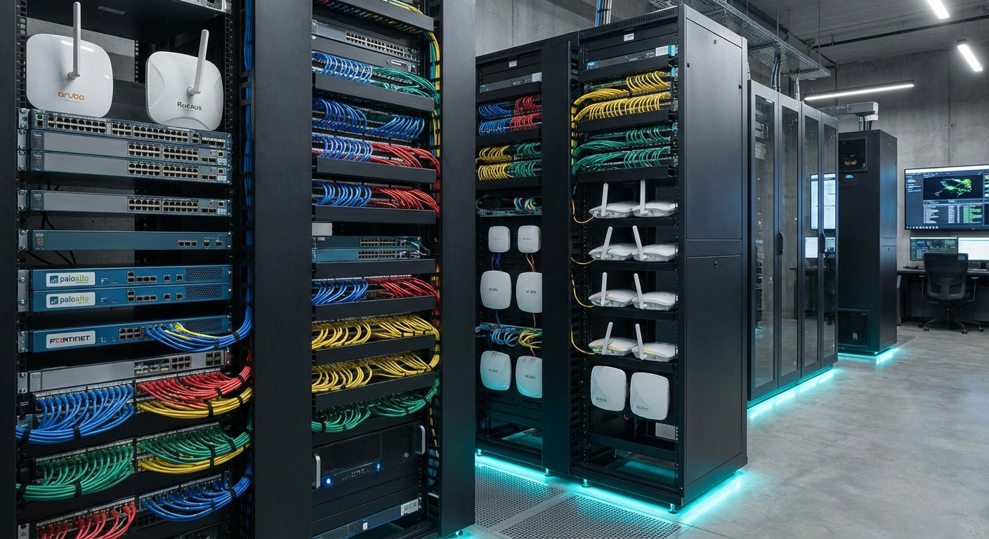 Enterprise network infrastructure with managed switches and firewalls